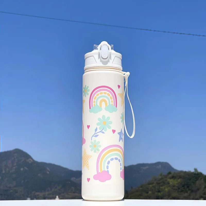 750ml Dinosaur Kids Water Bottle with Silicone Straw – Leakproof Plastic Sippy Cup for Summer