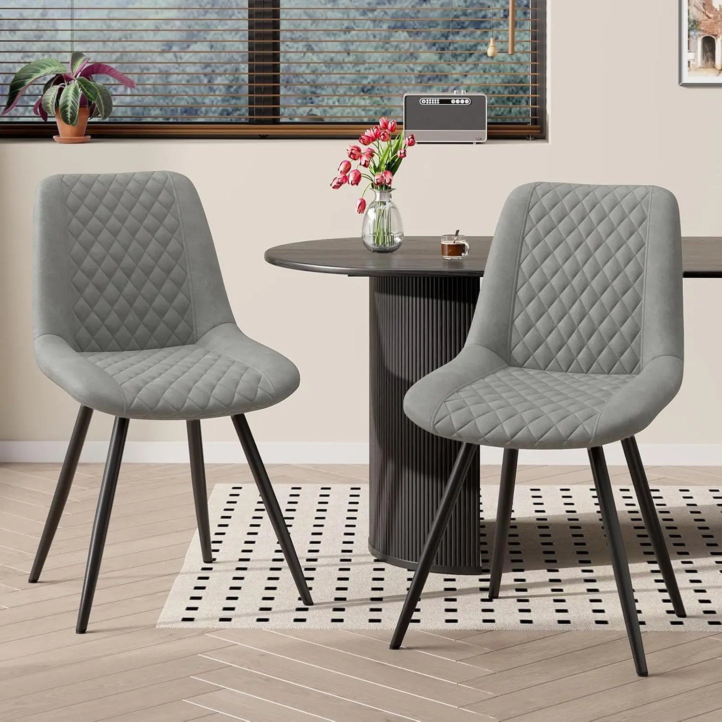 Set of 4 Modern PU Leather Dining Chairs with Metal Legs – Ergonomic & Upholstered Kitchen Chairs for Dining Room or Office