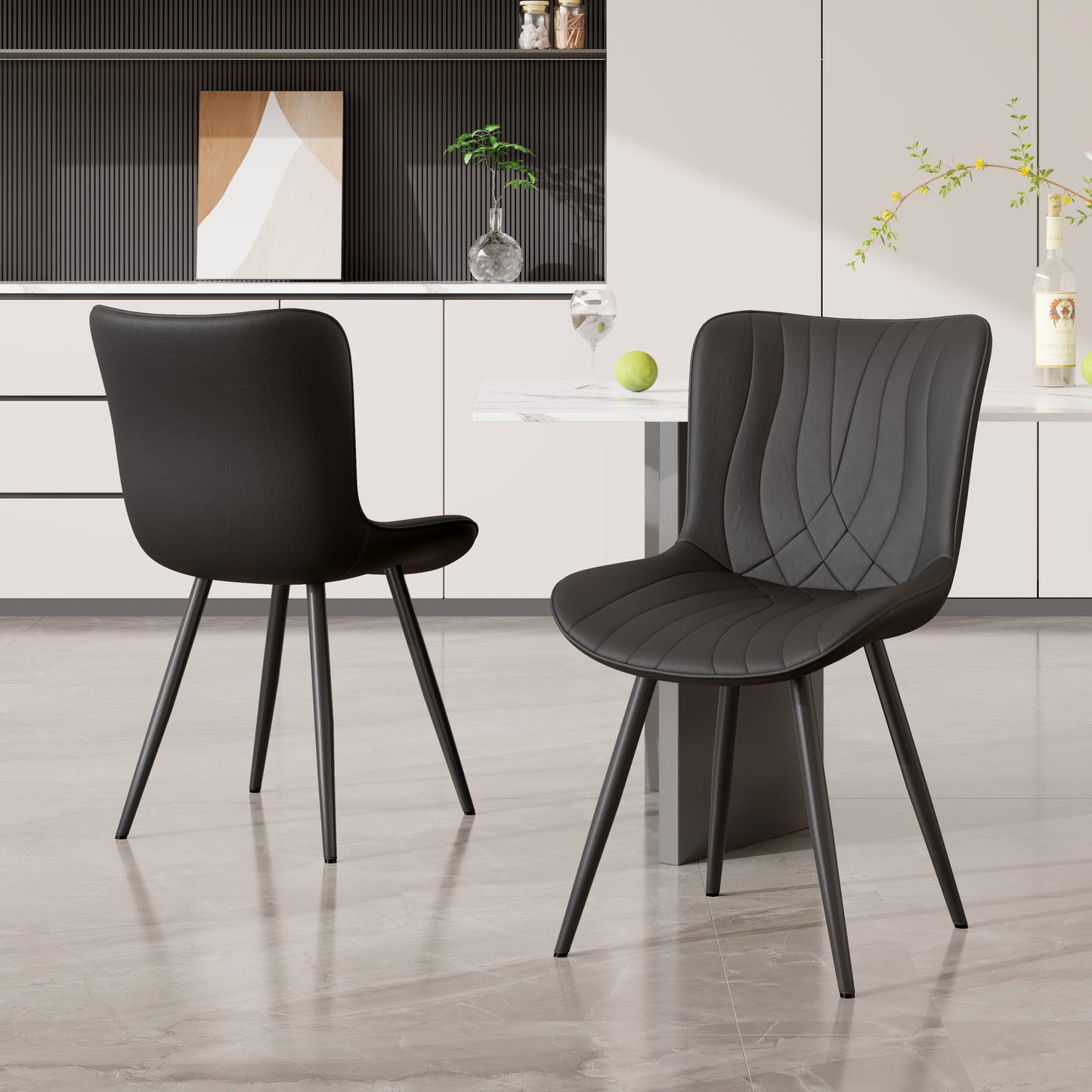 Modern PU Leather Dining Chairs Set of 2, Armless Accent Side Chairs with Sturdy Metal Legs for Dining Room, Kitchen, or Living Room