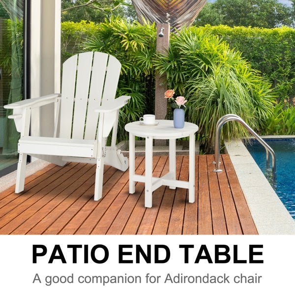All - Weather White Round Outdoor Side Table – Poly Lumber Patio End Table - goosavvy.com