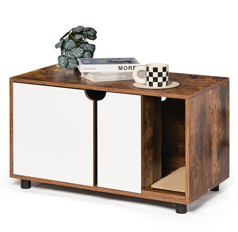 Cat Litter Box Enclosure with Double Doors - Hidden Kitty Washroom & Furniture Style, White Vintage - goosavvy.com