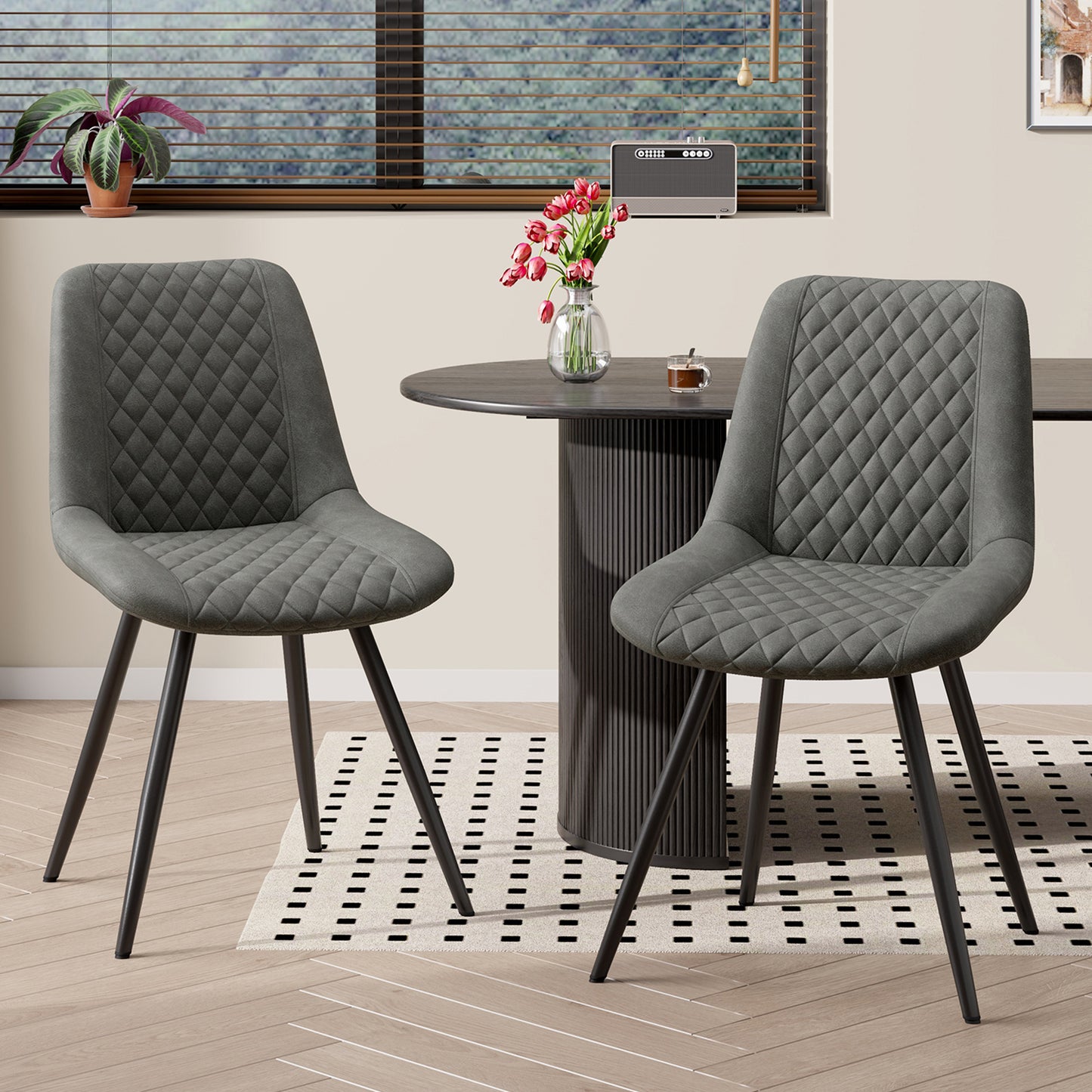 Set of 2 Modern PU Leather Dining Chairs with Metal Legs – Ergonomic & Upholstered Kitchen Chairs for Dining Room or Office