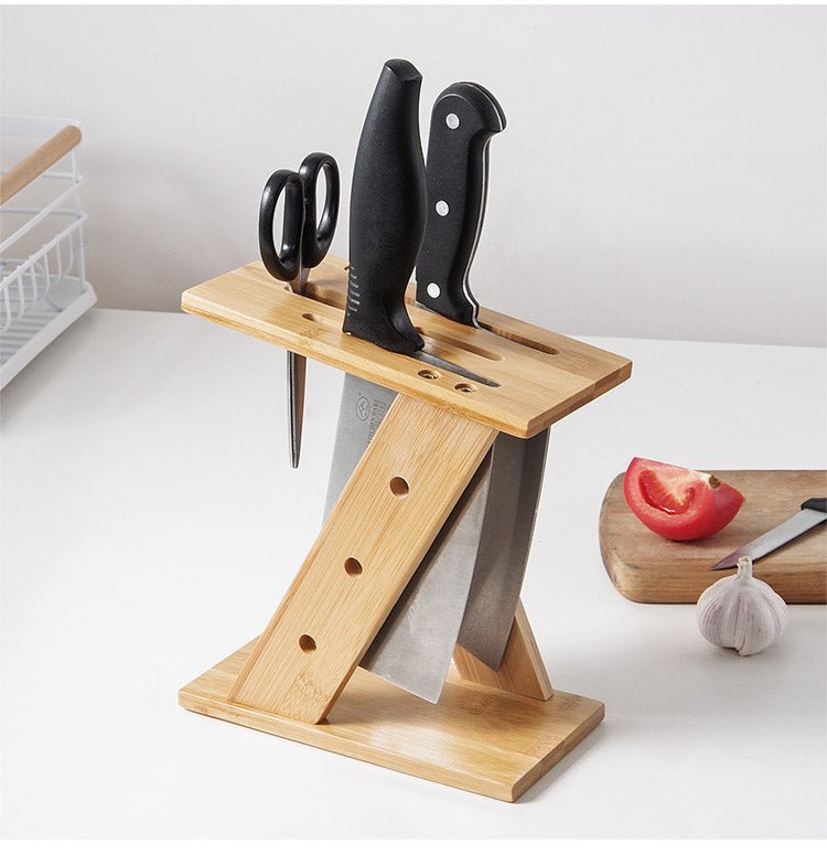 Bamboo Kitchen Knife & Scissor Holder – Cross-Frame Stand - goosavvy.com