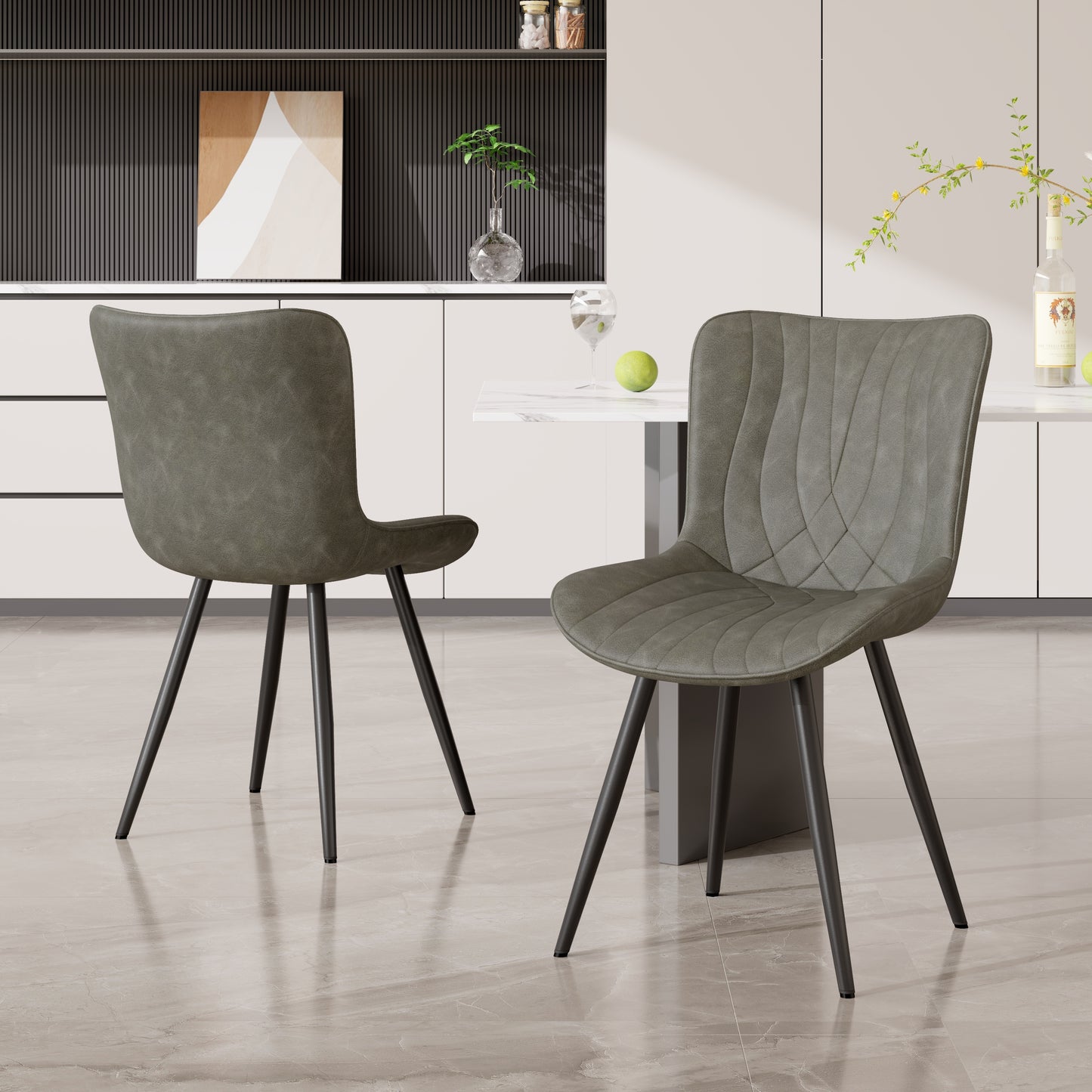Modern PU Leather Dining Chairs Set of 2, Armless Accent Side Chairs with Sturdy Metal Legs for Dining Room, Kitchen, or Living Room