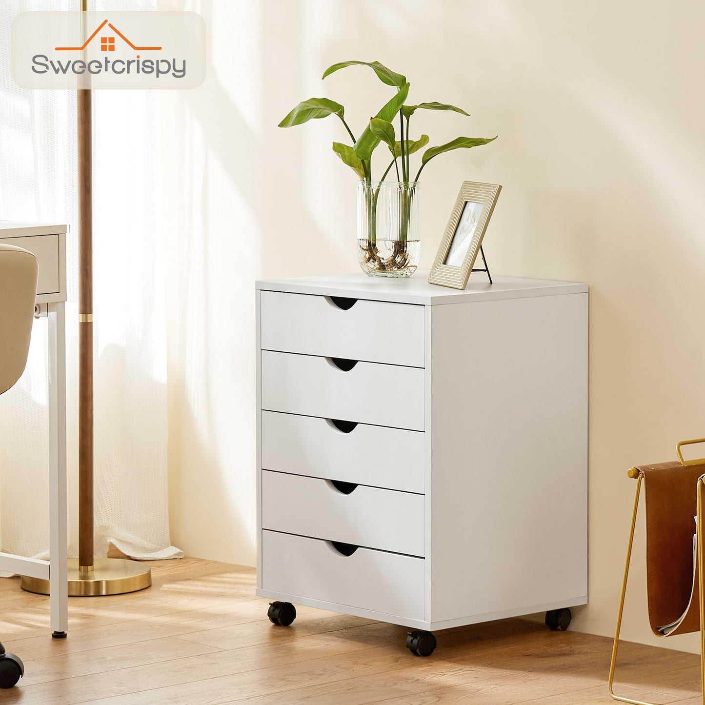5 or 7 Drawer Wood File Cabinet with Wheels – Modern Dresser Organizer for Office & Home, White