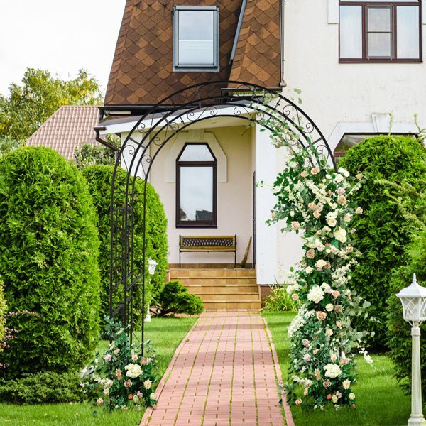 Black Double - Layer Iron Garden Arch, Sturdy Metal Trellis for Climbing Plants - goosavvy.com