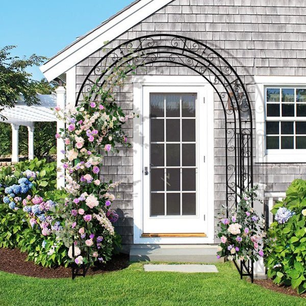 Black Double - Layer Iron Garden Arch, Sturdy Metal Trellis for Climbing Plants - goosavvy.com