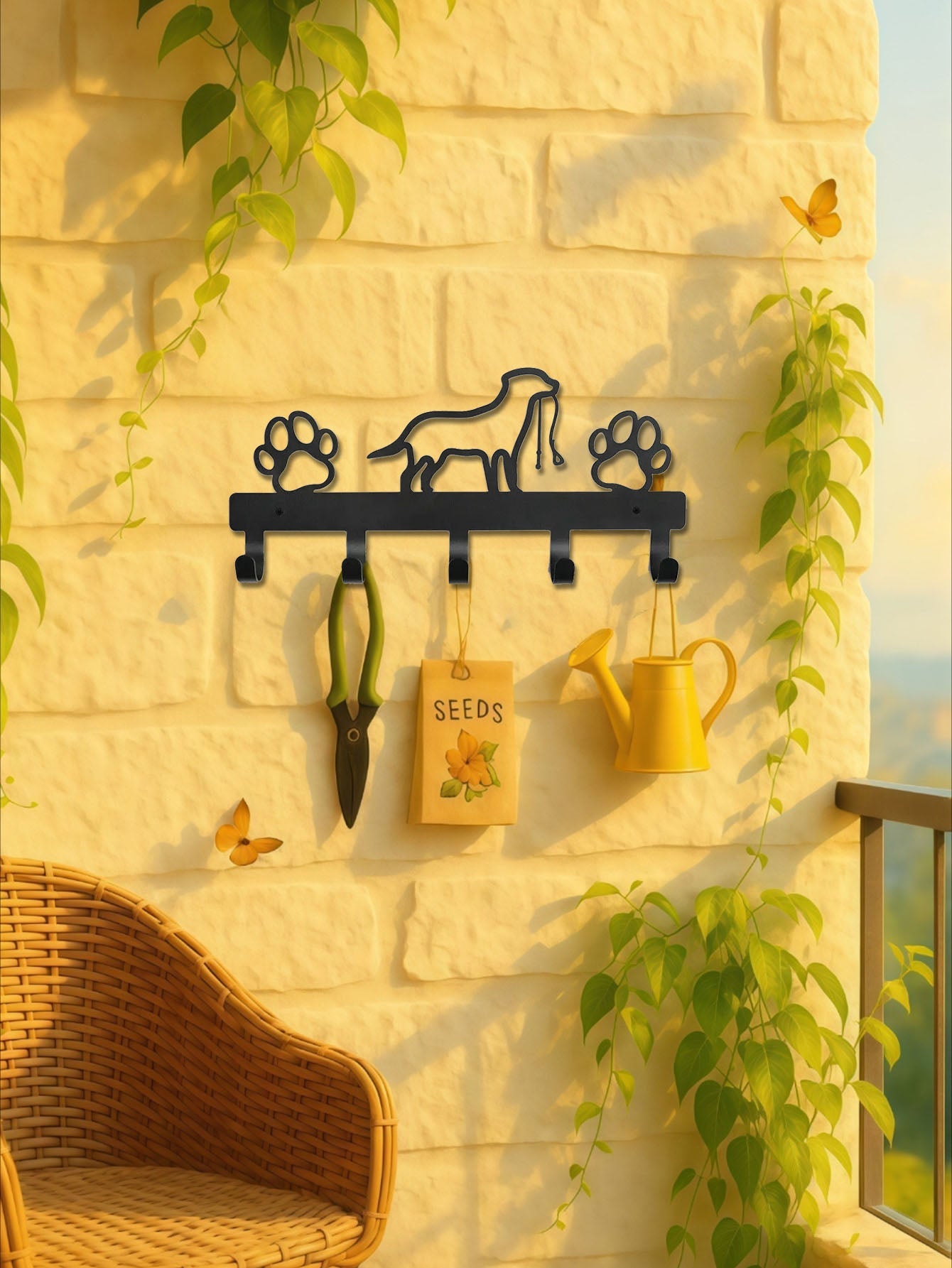 Black Metal Dog & Paws Wall Rack with 5 Hooks – Decorative Key, Leash, and Towel Holder (12.5 in.) - goosavvy.com