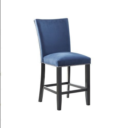 Camila Blue Velvet Counter Chair Set of 2 with Nailhead Trim - goosavvy.com