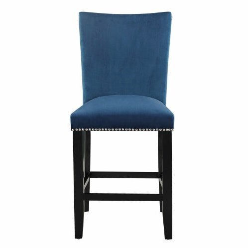 Camila Blue Velvet Counter Chair Set of 2 with Nailhead Trim - goosavvy.com