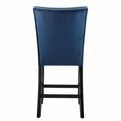 Camila Blue Velvet Counter Chair Set of 2 with Nailhead Trim - goosavvy.com