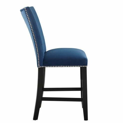 Camila Blue Velvet Counter Chair Set of 2 with Nailhead Trim - goosavvy.com
