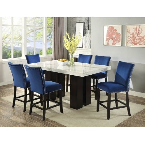 Camila Blue Velvet Counter Chair Set of 2 with Nailhead Trim - goosavvy.com