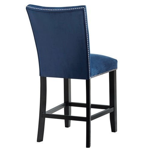 Camila Blue Velvet Counter Chair Set of 2 with Nailhead Trim - goosavvy.com