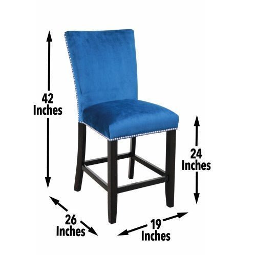 Camila Blue Velvet Counter Chair Set of 2 with Nailhead Trim - goosavvy.com