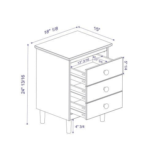 Classic White 3 - Drawer Nightstand – Solid Pine Wood Bedside Table - goosavvy.com