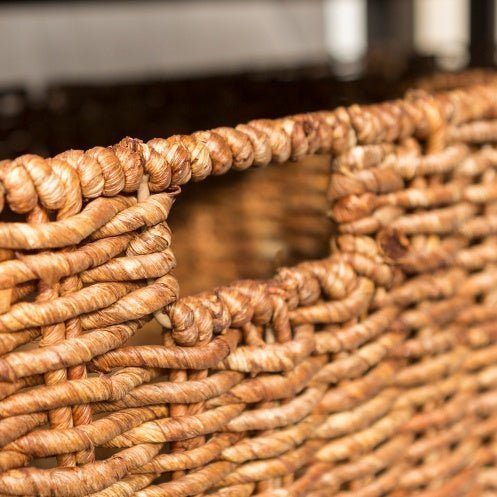 Coastal Coffee Table with Lower Shelf & Faux Rattan Baskets - Espresso - goosavvy.com