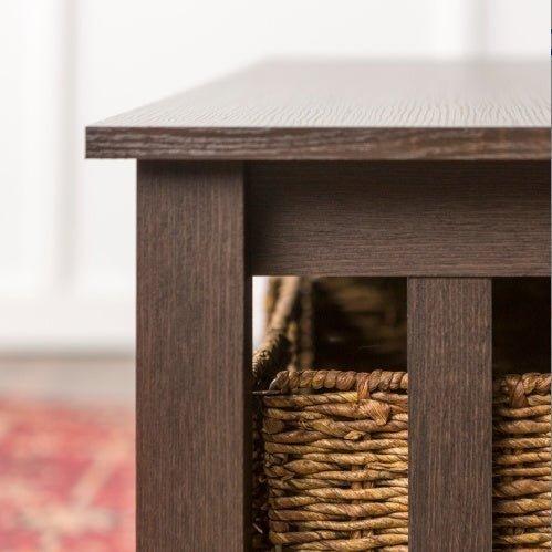 Coastal Coffee Table with Lower Shelf & Faux Rattan Baskets - Espresso - goosavvy.com
