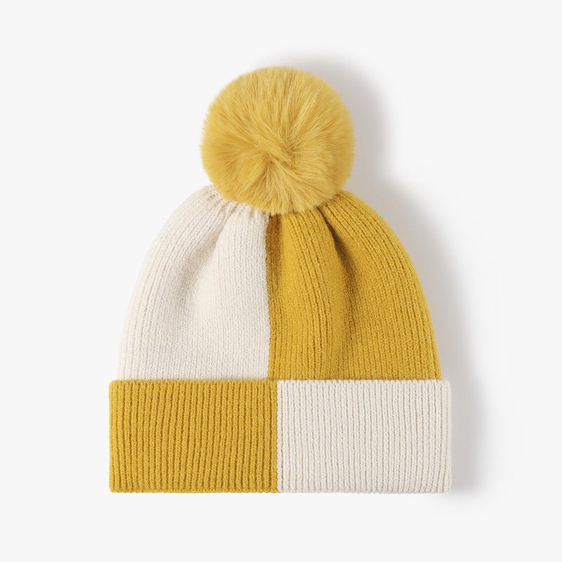 Color Block Knit Hat with Pom - pom - goosavvy.com