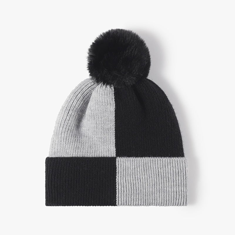 Color Block Knit Hat with Pom - pom - goosavvy.com