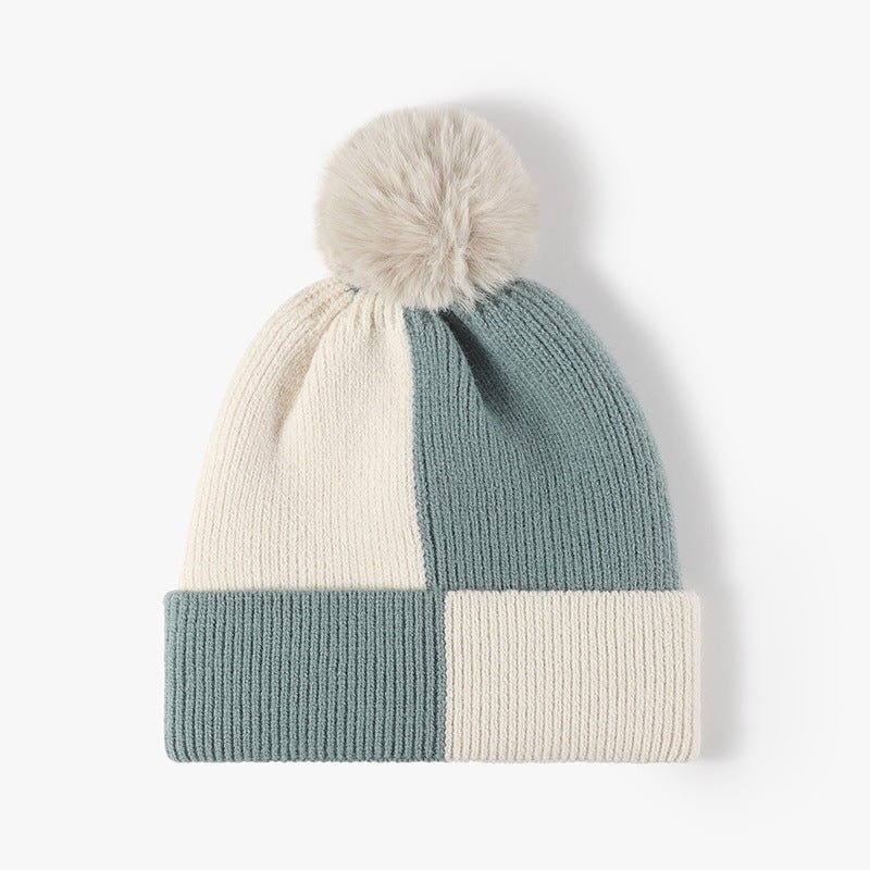 Color Block Knit Hat with Pom - pom - goosavvy.com