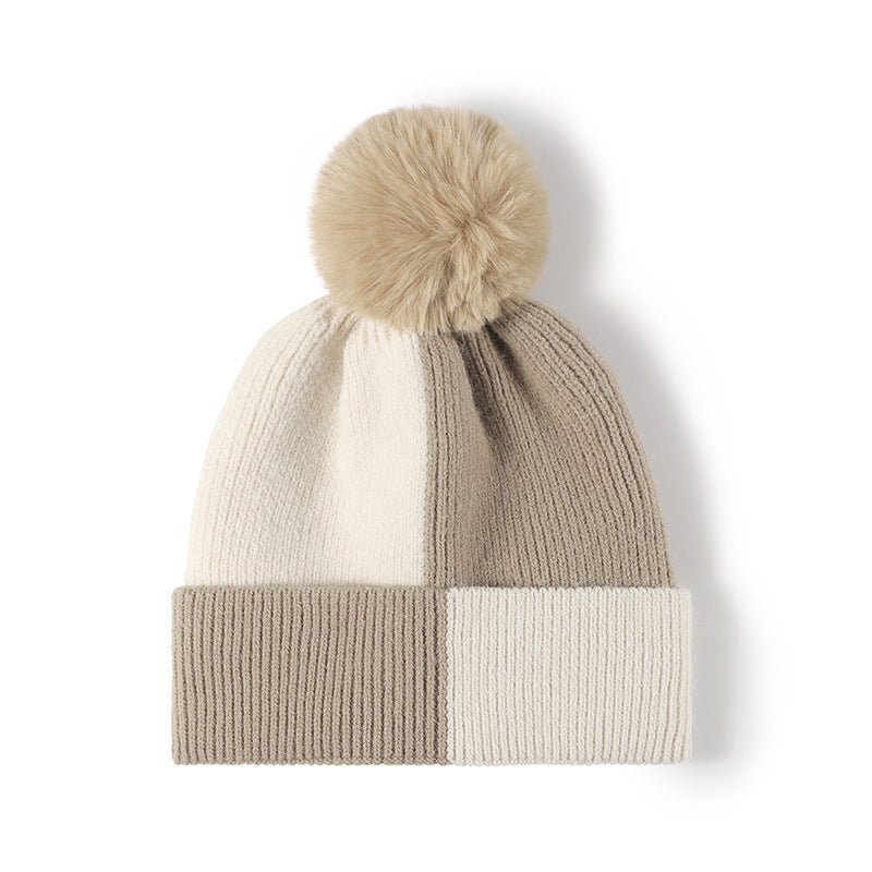 Color Block Knit Hat with Pom - pom - goosavvy.com