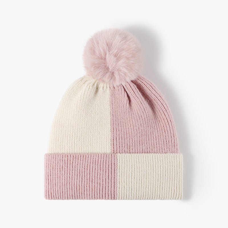 Color Block Knit Hat with Pom - pom - goosavvy.com