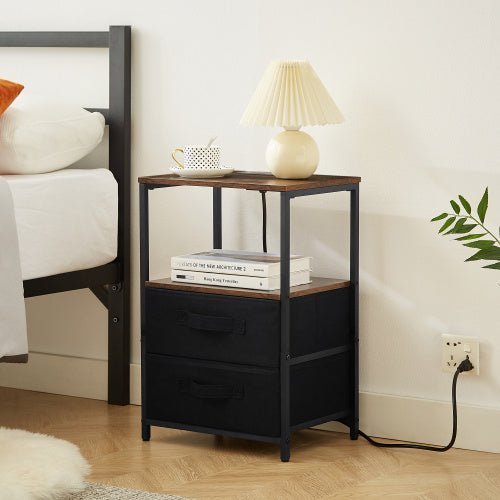 Compact End Table with Charging Station, USB Ports, Outlets, Drawers & Shelf - goosavvy.com