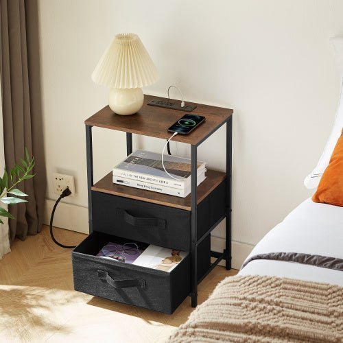 Compact End Table with Charging Station, USB Ports, Outlets, Drawers & Shelf - goosavvy.com