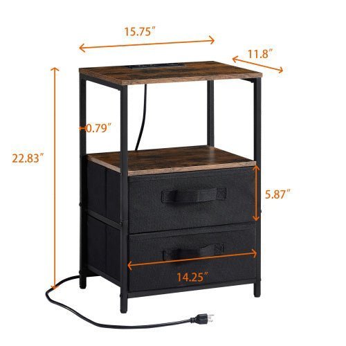 Compact End Table with Charging Station, USB Ports, Outlets, Drawers & Shelf - goosavvy.com