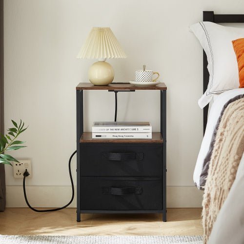 Compact End Table with Charging Station, USB Ports, Outlets, Drawers & Shelf - goosavvy.com