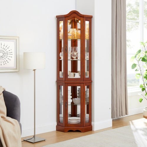 Corner Curio Cabinet with Lights, Adjustable Glass Shelves & Mirrored Back - goosavvy.com