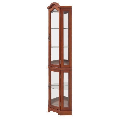 Corner Curio Cabinet with Lights, Adjustable Glass Shelves & Mirrored Back - goosavvy.com