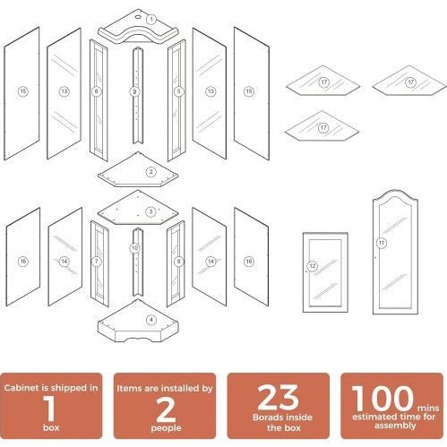 Corner Curio Cabinet with Lights, Adjustable Glass Shelves & Mirrored Back - goosavvy.com