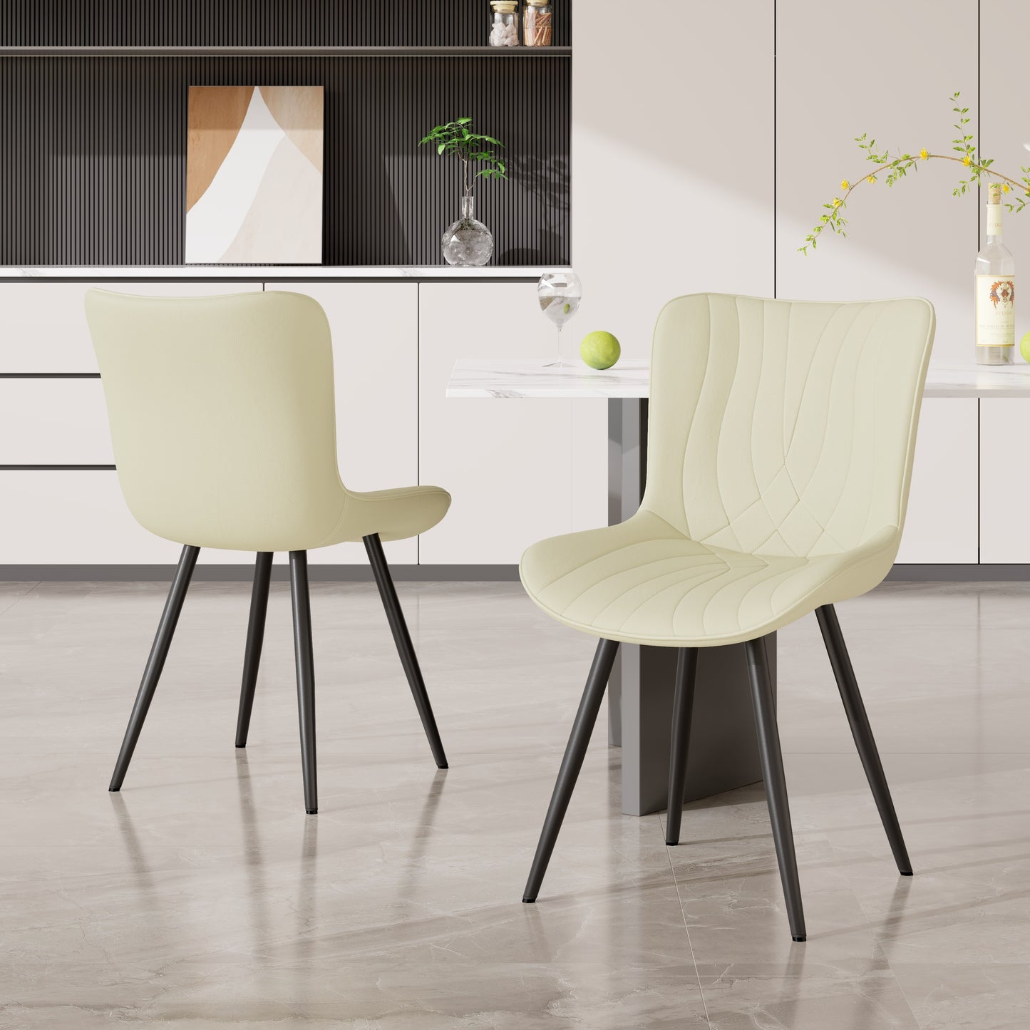 Modern PU Leather Dining Chairs Set of 2, Armless Accent Side Chairs with Sturdy Metal Legs for Dining Room, Kitchen, or Living Room