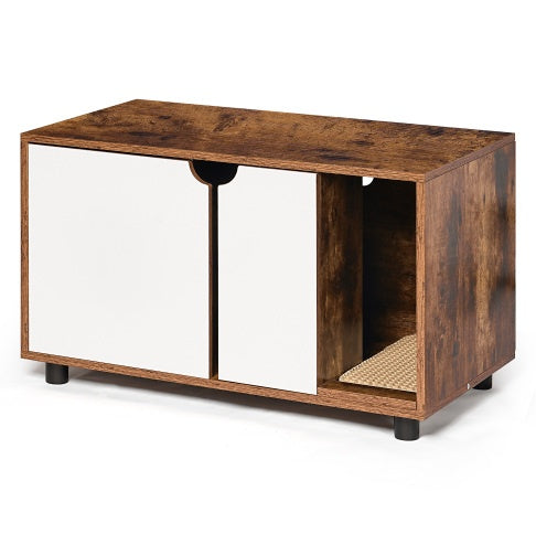 Cat Litter Box Enclosure with Double Doors - Hidden Kitty Washroom & Furniture Style, White Vintage - goosavvy.com