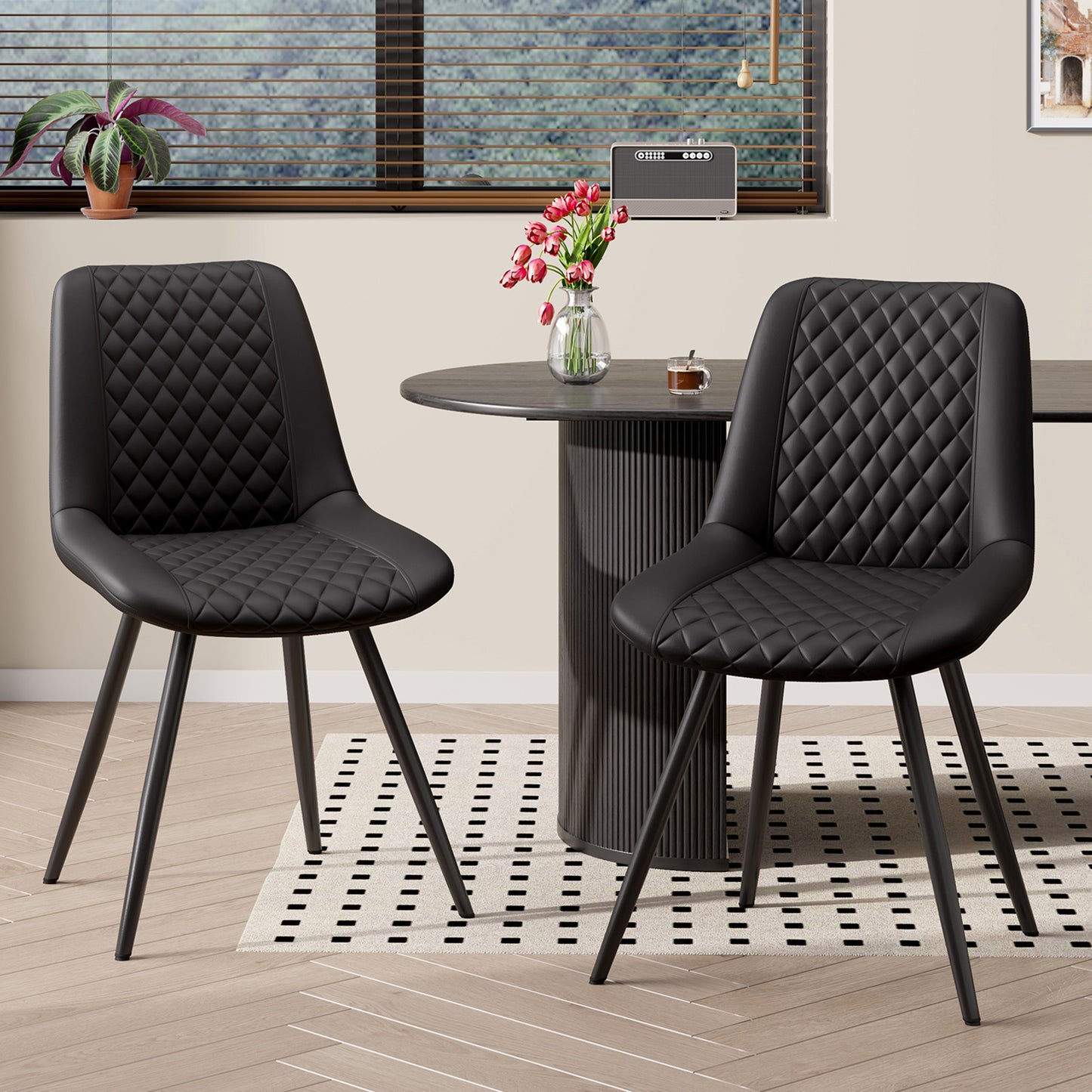 Set of 2 Modern PU Leather Dining Chairs with Metal Legs – Ergonomic & Upholstered Kitchen Chairs for Dining Room or Office