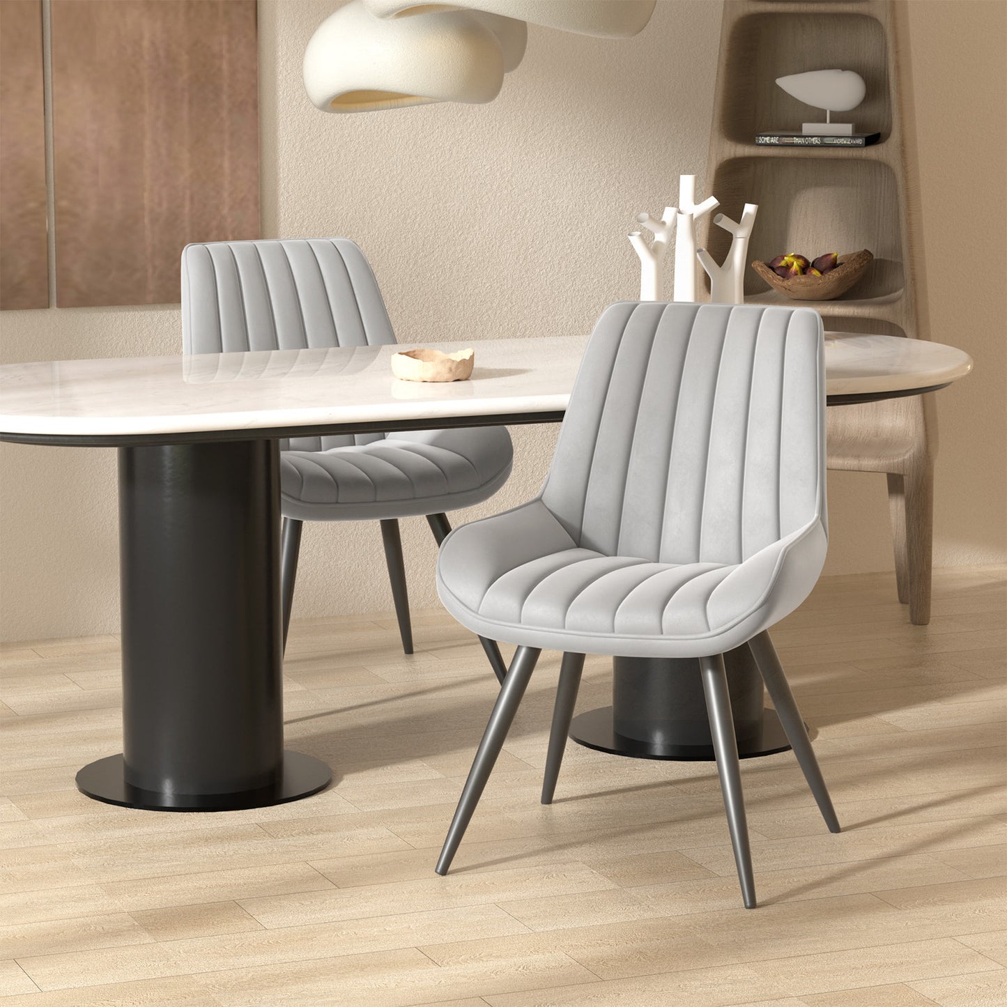 Modern Upholstered Dining Chairs Set of 2 or 4, Comfortable Fabric Kitchen Chairs with Padded Cushions & Sturdy Metal Legs