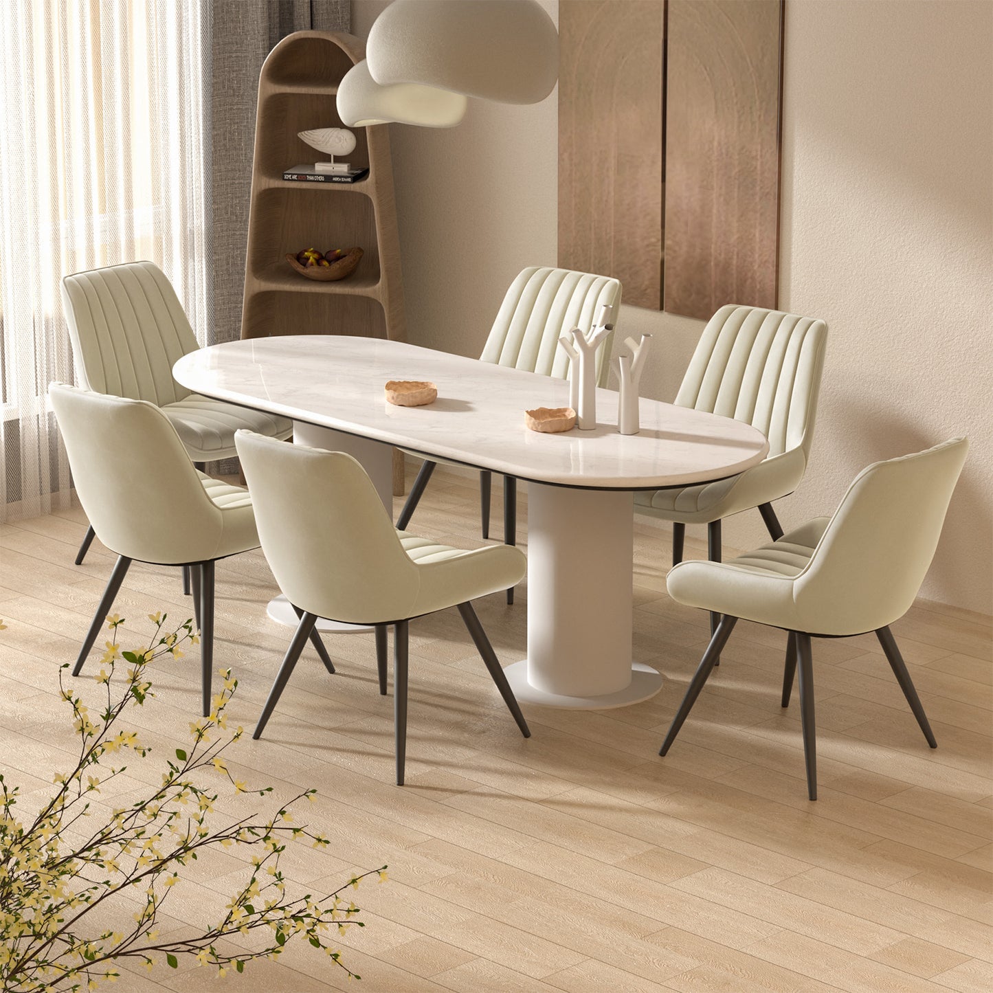 Modern Upholstered Dining Chairs Set of 2 or 4, Comfortable Fabric Kitchen Chairs with Padded Cushions & Sturdy Metal Legs