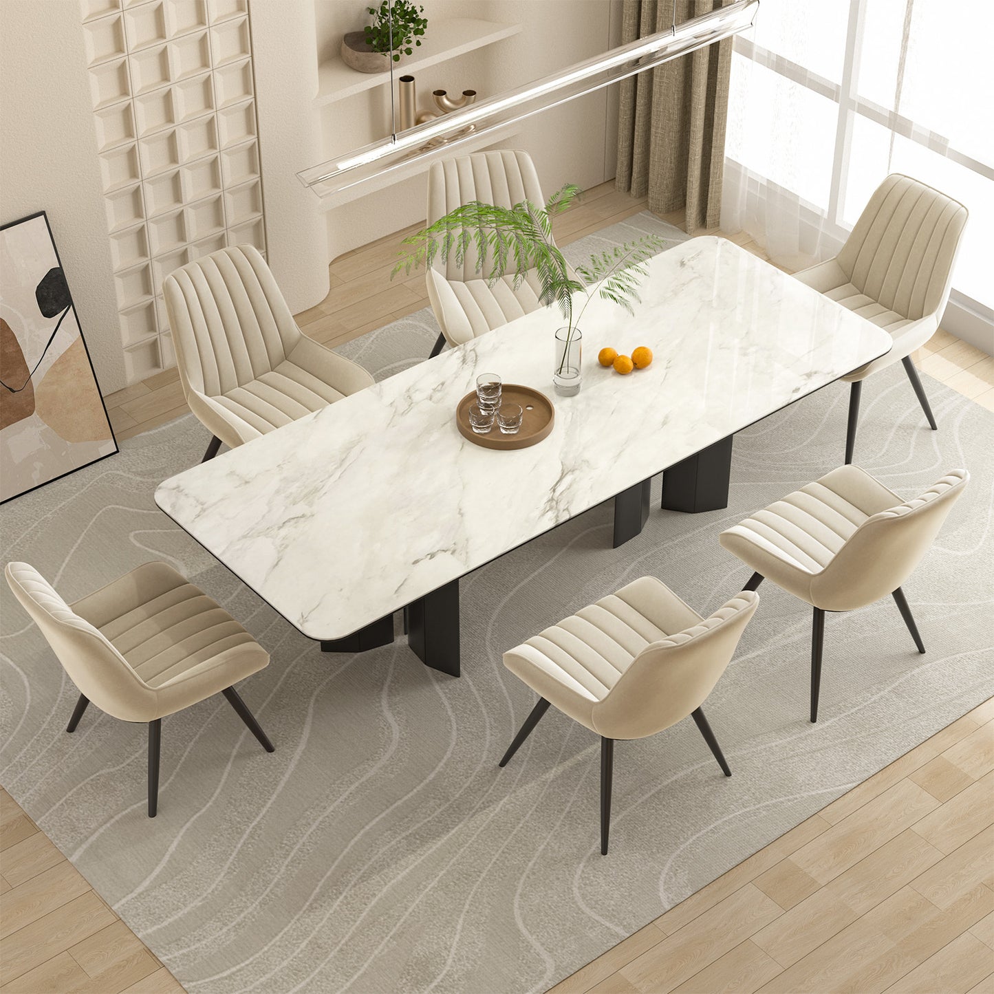 Modern Upholstered Dining Chairs Set of 2 or 4, Comfortable Fabric Kitchen Chairs with Padded Cushions & Sturdy Metal Legs