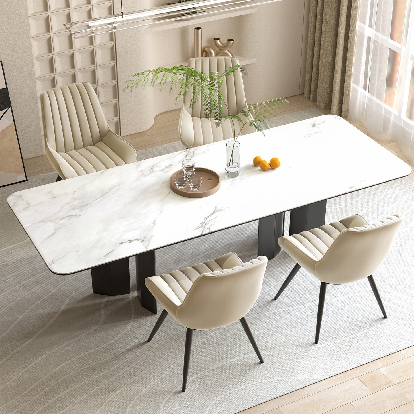 Modern Upholstered Dining Chairs Set of 2 or 4, Comfortable Fabric Kitchen Chairs with Padded Cushions & Sturdy Metal Legs