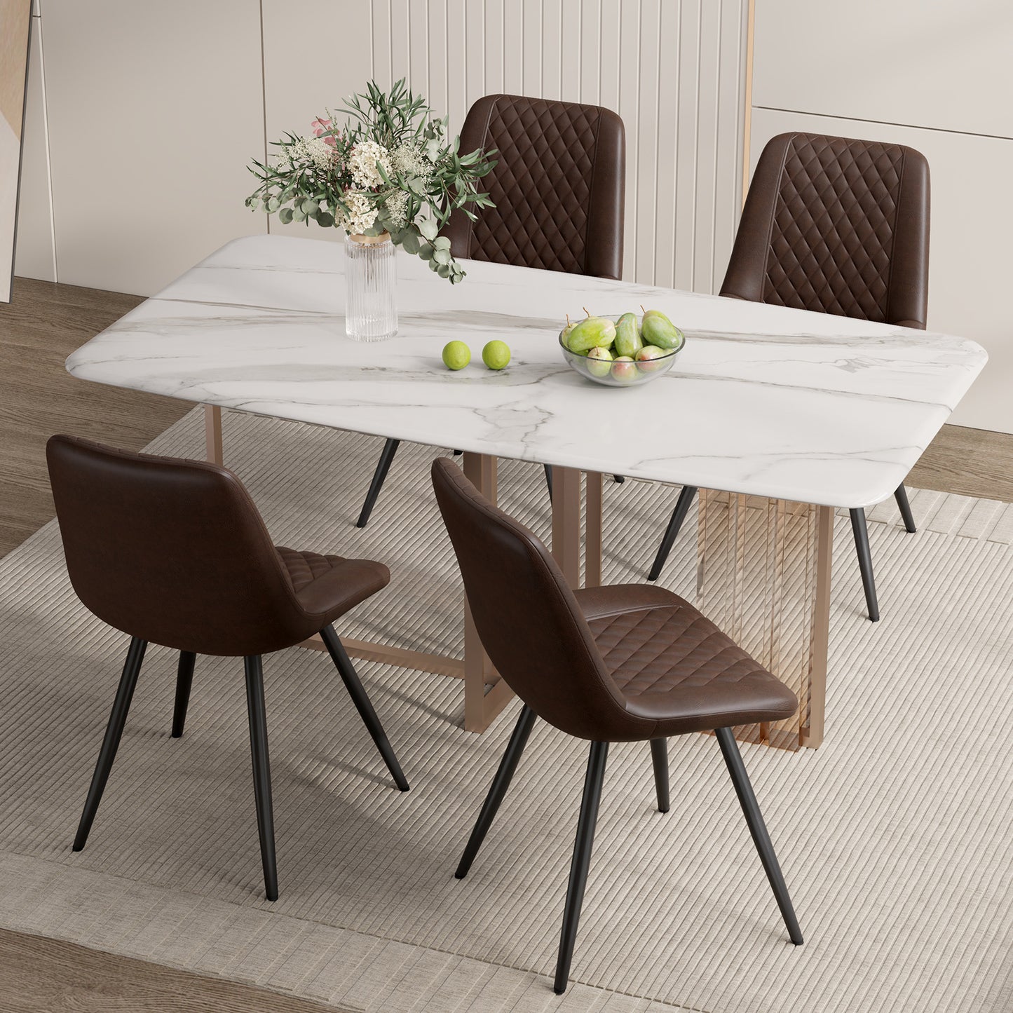 Set of 2 Modern PU Leather Dining Chairs with Metal Legs – Ergonomic & Upholstered Kitchen Chairs for Dining Room or Office