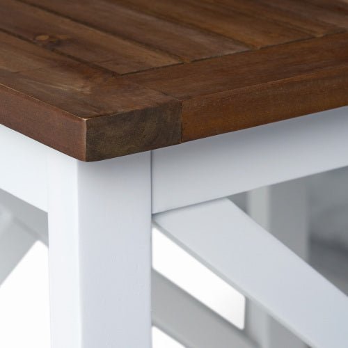 Farmhouse Acacia Wood End Table, Two - Tone Dark Oak Top with White Legs, Indoor Accent Table - goosavvy.com