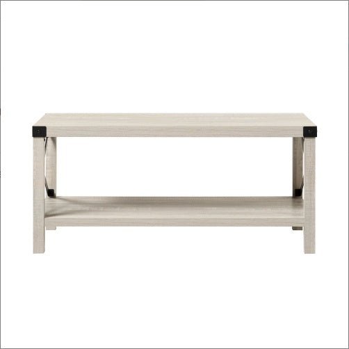 Farmhouse Metal - X Coffee Table with Lower Shelf - Rustic Stone Grey - goosavvy.com