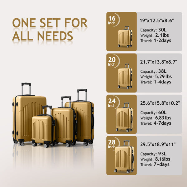 4-Piece Mustard Yellow Luggage Set - ABS Hard Shell, Double Wheels & TSA Lock - goosavvy.com