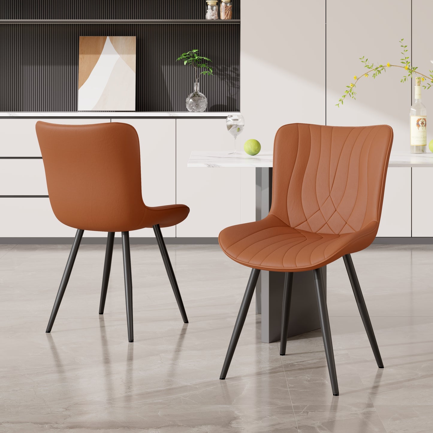 Modern PU Leather Dining Chairs Set of 2, Armless Accent Side Chairs with Sturdy Metal Legs for Dining Room, Kitchen, or Living Room