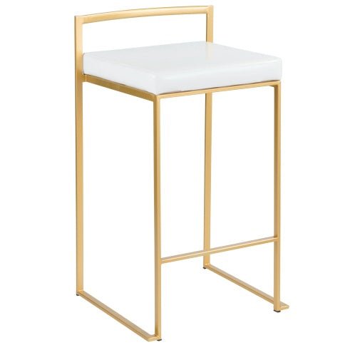 Gold & White Faux Leather Counter Stools – Set of 2, Modern Design - goosavvy.com