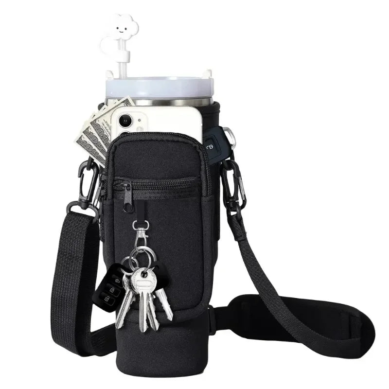 Insulated Neoprene Water Bottle Carrier Bag – Crossbody Pouch with Phone Pocket & Adjustable Strap for Stanley 40oz Tumbler - goosavvy.com