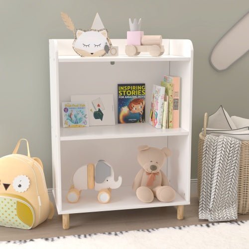 Kids 3 - Tier Bookshelf & Toy Storage, Wooden Bookcase with Safety Features - goosavvy.com