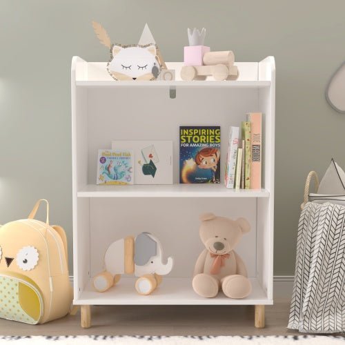 Kids 3 - Tier Bookshelf & Toy Storage, Wooden Bookcase with Safety Features - goosavvy.com